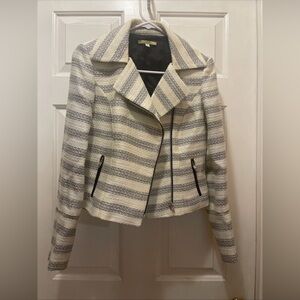 Gianni Bini Women’s Black & White Moto Jacket Knit-Tweed Zippered Blazer Size 2